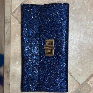 Blue Glitter Clutch with Gold Clasp